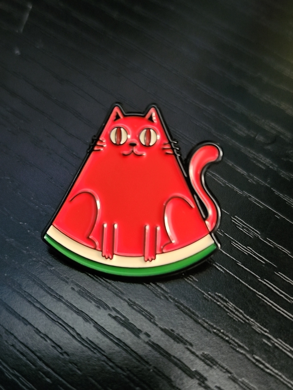 Red Watermelon Cat Enamel Pin - Cute Cat Accessory
